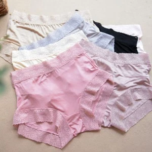 7 Paar Damen 100 % Seide doppelt gestrickt Taille Slips Höschen Unterwäsche Bikini Spitze - Bild 1 von 8