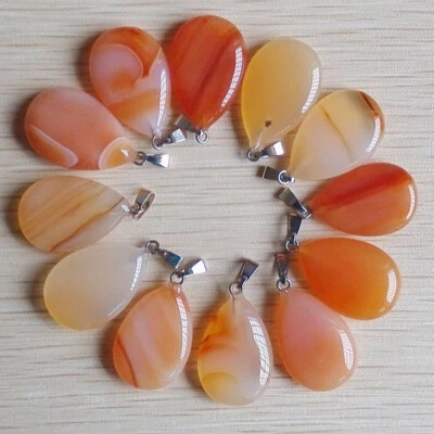 50pcs Natural Stone Red Agate Water Drop Shape Pendant Bead 16x24mm DIY Necklace - Image 1 of 2