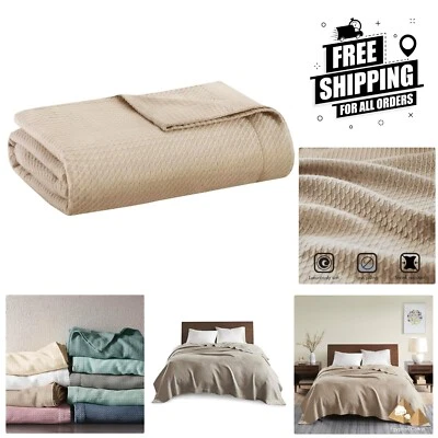 Ultra-Soft Egyptian Cotton Waffle Blanket - 90"x90" Full/Queen, Luxurious Khaki - Image 1 of 4
