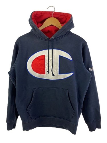 Felpa con cappuccio Supreme S cotone navy 17SS raso logo usata