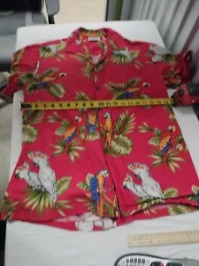 Camicia hawaiana Pacific Legend Apparel M uccellini rossi made in USA cotone da campeggio - Foto 1 di 8
