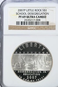 2007 P Desegregation-Little Rock HS-Modern Commem Silver Dollar NGC PF69 UCAM - Picture 1 of 2