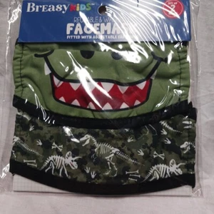 Kids Face Mask Set of 2 Reusable Washable 100% Polyester Adjustable Dinos Boys - Picture 1 of 3