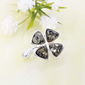 Bernstein Brosche Silber 925Kleeblatt  Kleeblatt grün echt Sterlingsilber cx74 - Bild 1 von 2