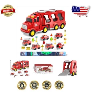 Interactive Fire Truck Playset for Toddlers - 7 Vehicles & Foldable Play Mat - Picture 1 of 7