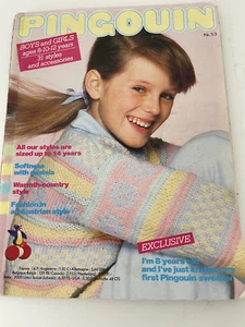 Vtg Pingouin Children Knitting Book #53 Sizes 8-14, 31 Designs, & Hats, Scarves - Picture 1 of 24