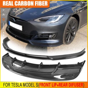 For Tesla Model S 70D 85D 16-19 Rear Bumper Diffuser Front Lip REAL Carbon 2PCS - Foto 1 di 11