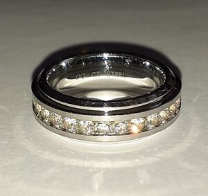 Polished Steel DQ CZ Spinner Ring 7.2g Diamonique Cubic Zirconia 