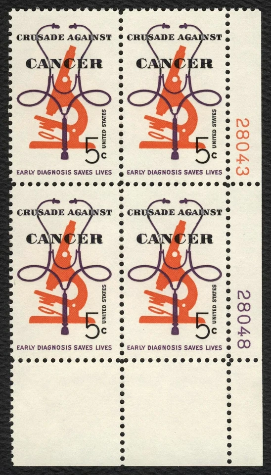 #1263 5c Crusade Against Cancer, Plate Block [28043-48 LR] **ANY 5=FREE SHIP** - Image 1 of 1