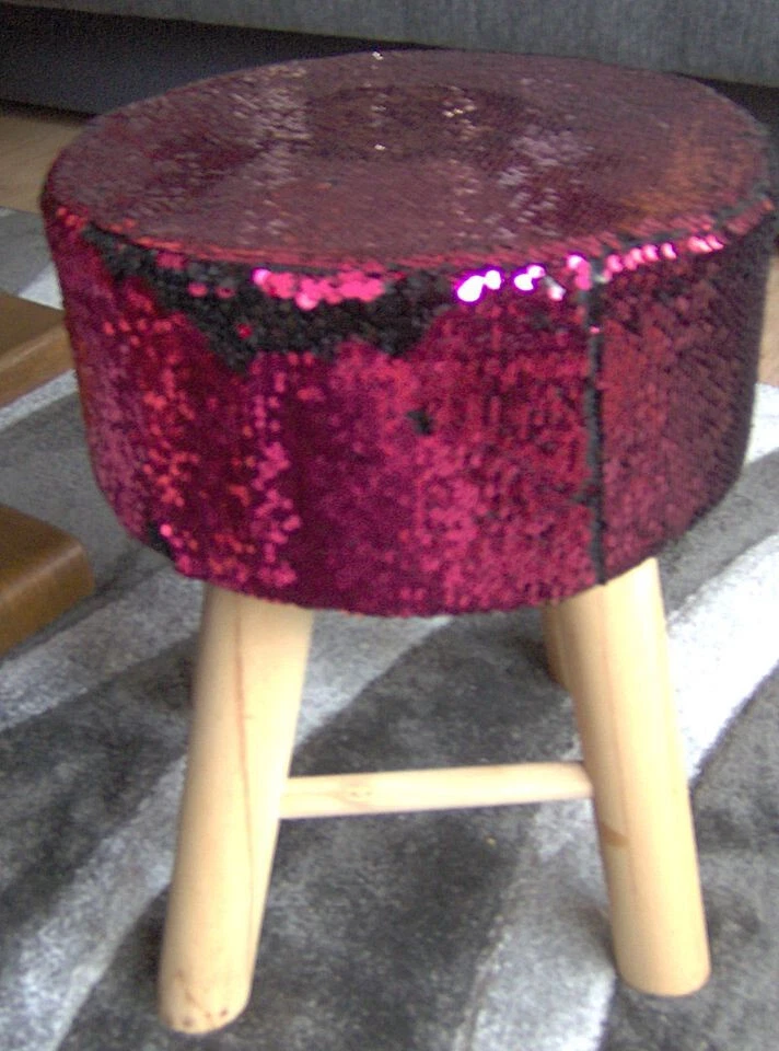 Sitz-Hocker--Beine aus massiven Holz, Sitz mit Pailletten, 41cm hoch - Bild 1 von 1