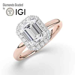 Emerald Solitaire Labgrown Diamond Engagement Ring 14k Rose Gold 3.35 Ct - Picture 1 of 22