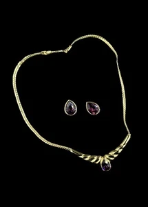 Christian Dior Vintage 1980s Purple Amethyst Tear Drop Set Necklace Earrings - Picture 1 of 7