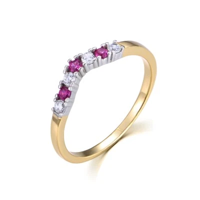 Ladies 9 Carat Gold on Sterling 925 Silver Ruby and White Sapphire Wishbone Ring - Image 1 of 4