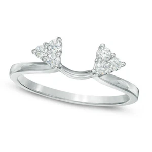 14K White Gold Plated Wrap Guard Enhancer 0.3ct Diamonds Wedding Ring Solitaire - Picture 1 of 2