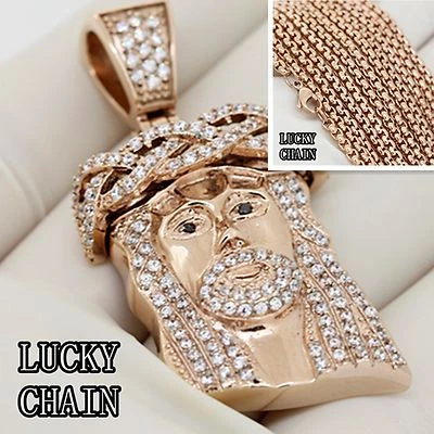 COLGANTE ACERO INOXIDABLE MICRO CABEZA CARA JESÚS ORO ROSA + CADENA GRATIS/46g/IP33 Foto 1 de 4