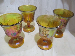 Vtg Orange arigold Indiana Carnival Glass Cups Set Of 4 Iridescent Grape Pattern - Picture 1 of 8