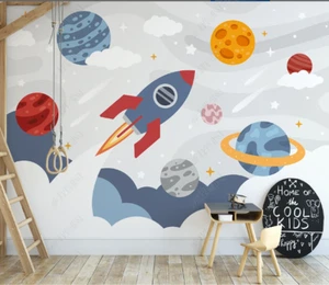3D Space Rocket Planet Star Kids Self-adhesive Removeable Wallpaper Wall Mural - Picture 1 of 9