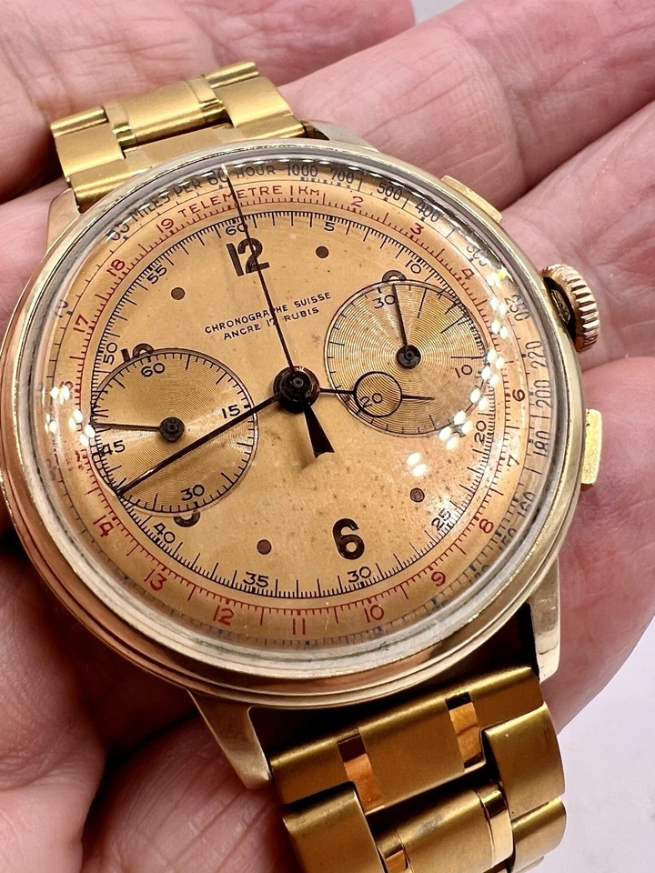 Vintage Swiss Jumbo Chronographe Suisse - Landeron - Pontife Hands & Salmon Dial - Image 1 of 4