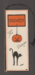 TARJETA DE BAILE VINTAGE HALLOWEEN c1920 JOL GATO NEGRO Jack O'lantern EX CARPINTERO - Imagen 1 de 3