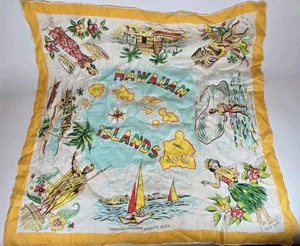 Vintage Tourist Scarf HAWAII 100% Rayon/Japan Hula/Hibiscus 50's /60's - Picture 1 of 8