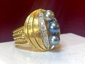 ANILLO ORO 18K PERLAS TAHITIANAS DIAMANTES PERLAS NEGRAS MAR DEL SUR FIRMADO TAMAÑO 12,7 gr - Imagen 1 de 20