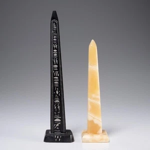 Ägyptische Hieroglyphen Basalt und Alabaster Stein Schreibtisch Obelisk Skulpturen 2 Stück - Bild 1 von 6