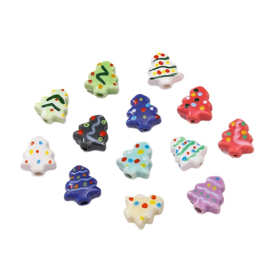 5Pcs Multicolor Cute Hand-Painted Ceramic Beads Christmas Charms Pendant 12~20mm - Image 1 of 4