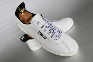 CHANEL 19C REV LOGO LACE Weiß Schwarz Leder Flat Runner Trainer Sneaker 40 - Bild 1 von 20