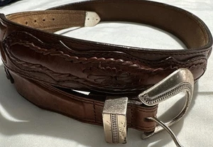 Vintage LL BEAN Western Brown 38” Leather Belt w/ Brass Buckle Women’s #X196 - Picture 1 of 14