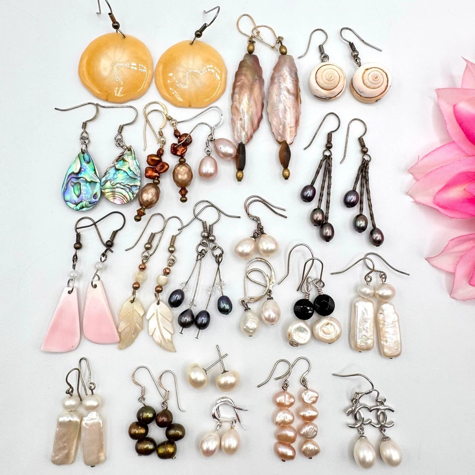 Lote de 20 pares de brincos de concha de pérola genuína Pearlcore Sirencore praia casamento noiva - Imagem 1 de 4