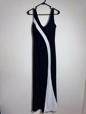 Vestido Largo Vintage Blondie Nites by Jaslene Blanco y Negro Brillante Baile de graduación Talla 5 Foto 1 de 4