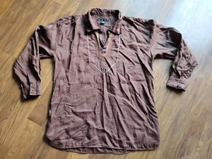 Size 3XL Brown 100% Linen NEWGEN Long sleeve Shirt - Picture 1 of 5