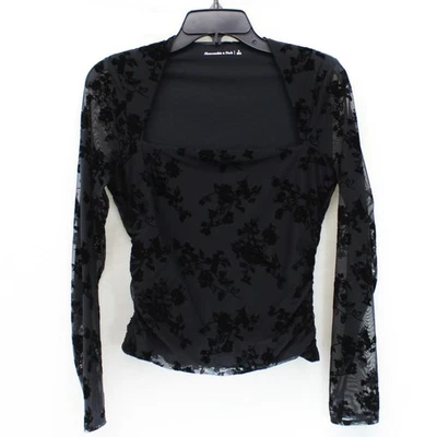 Blusa Abercrombie & Fitch Terciopelo Burnout Transparente Recortada Top Gótico Fiesta Pequeña Foto 1 de 4