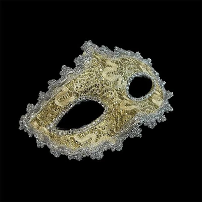 Máscara de mascarada para mujer dorada ojo plateado encaje bola de Halloween Mardi Gras  Foto 1 de 3
