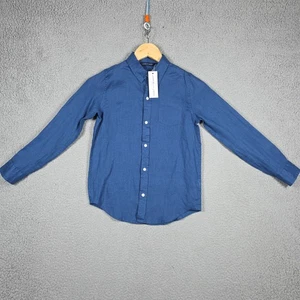 Janie And Jack Shirt Boys Size 8 Navy Blue Linen Button Down Summer Preppy NWT - Picture 1 of 8