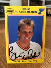 1989-90 KODAK KMOX ST. LOUIS BLUES BRETT HULL SIGNED AUTOGRAPHED CARD A