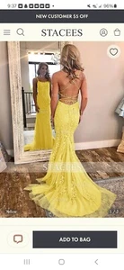 Stacees Sheath/Column Square Neckline Sleeveless Court Train Lace Prom Dress - Picture 1 of 3