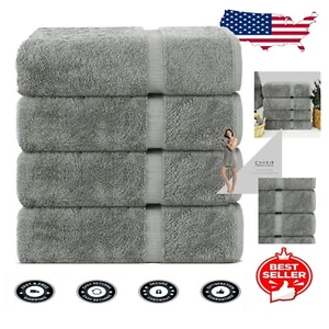 OEKO-TEX Certified 4-Pack Cotton Bath Towels – Spa Quality in Gray - Picture 1 of 8