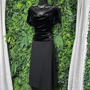 ALEXA B NITES Dress Women 4 Black Fit Flare Ruched Velvet Cowl Neck Sheath 2649 - Picture 1 of 6