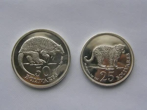 Venezuela lotto 2 monete 50 (Armadillo) e 25 (Jaguar) Bolivares 1975 argento .925 - Foto 1 di 2