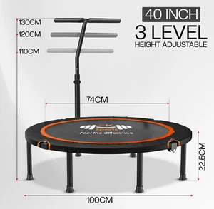 Mini Trampoline With Handle Fitness rebounder Exercise Gym Bouncer 40" / 48" - Picture 1 of 17