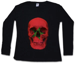 CLASSIC MOROCCO SKULL FLAG DAMEN LANGARM T-SHIRT Fahne Marokko - Picture 1 of 1