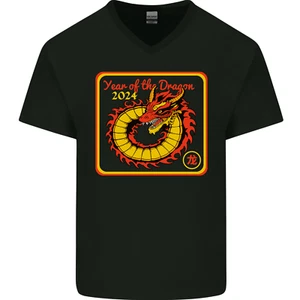 2024 Year of the Dragon Mens V-Neck Cotton T-Shirt - Picture 1 of 3