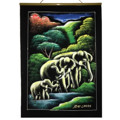 Wall Art Fabric Hand Painting Elephant Velvet Home Decor Picture poster - Image 1 of 4