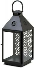 Gallery Of Lights Black Metal Candle Lantern With Design Panel 16.2 Inch High