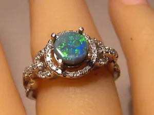 schwarzer Opal & Diamant Ring, massiv 14 Karat Weißgold - Bild 1 von 10
