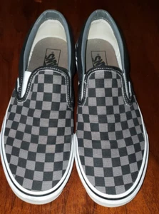Vans Classic Slip On Checkered Canvas Shoes Black and Gray - Picture 1 of 8