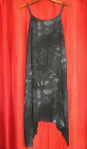 Size 12-14 Navy BLUE Flower Long DRESS Dip hem STRAPPY boho loose relaxed fit - Picture 1 of 3