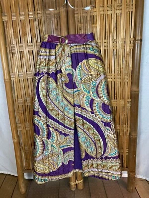 De Colección Años 70 Maxi Falda Adjunta Pantalones Cortos Calientes Acolchados Púrpura Dorado Psicodélico S Foto 1 de 4
