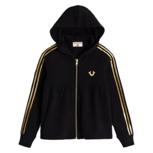 Girls Athletic Metallic Stripe Zip Hoodie Black Size Medium True Religion NWT - Picture 1 of 11